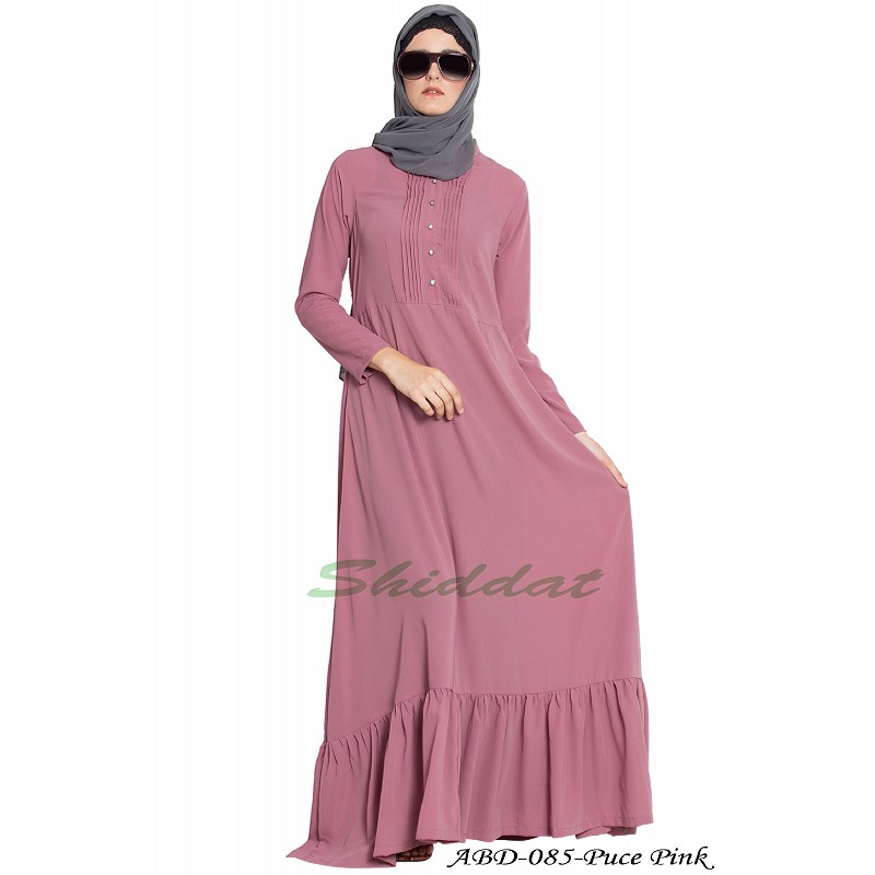 Abaya online- Buy puce pink color frilled abaya made from Nida Matt fab...